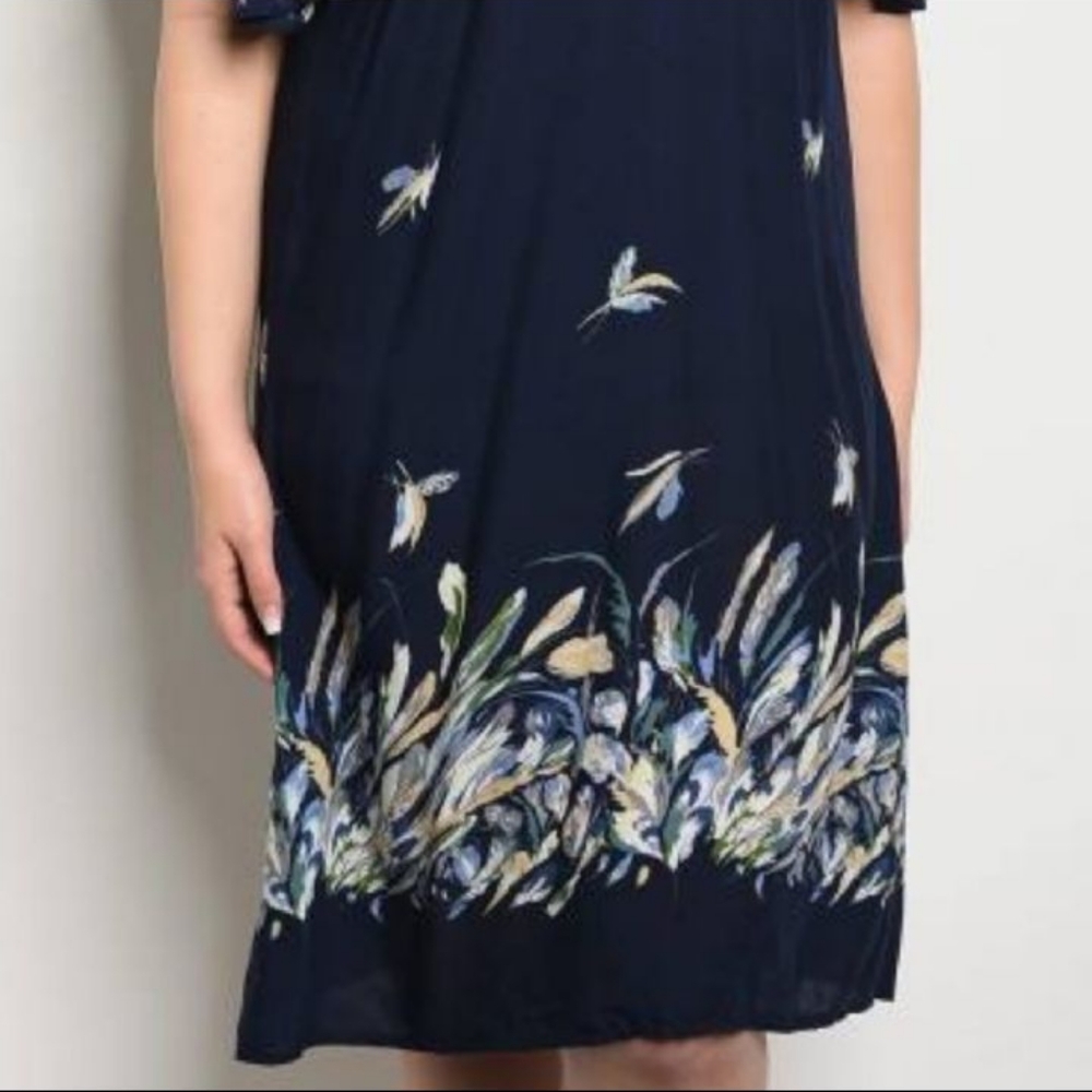 Pretty Navy Floral Off Shoulder Midi Dress - Picture 3 of 5